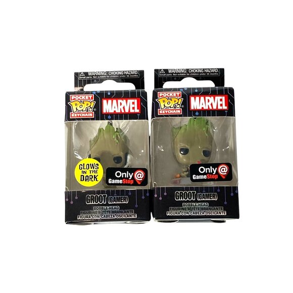 Marvel Funko Pocket Pop Groot Gamer Keychain Bobble-Head Glow Dark GameStop NEW - Picture 7 of 9